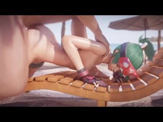 kiriko - sex on the beach; thicc; big ass; big butt; 3d sex porno hentai; (by @xordel) [overwatch]